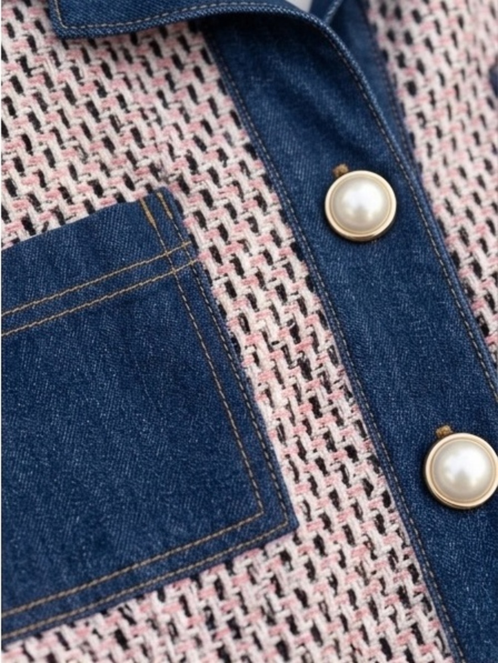 & Other Stories Pink Tweed and Blue Denim Crop Vest - Picture 4 of 4